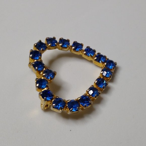 Metal And Blue Glass Heart Brooch - Picture 3 of 14